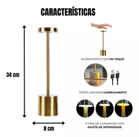 Luminária de Mesa modelo Candeeiro com Sensor de Toque - Recarregável