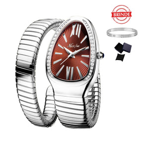 Relógio Serpente Feminino - Prateado Ajustável - Quartzo 33mm